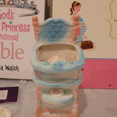 Lot 149: New Angel Bears, Pregnancy Calendar, Bible, Vintage Planter