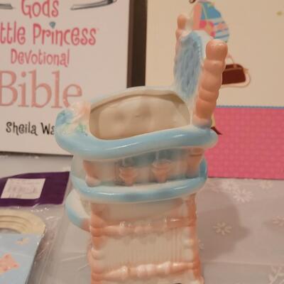 Lot 149: New Angel Bears, Pregnancy Calendar, Bible, Vintage Planter