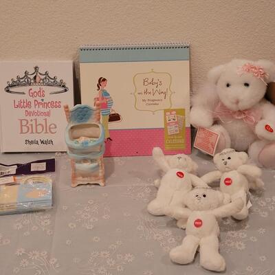 Lot 149: New Angel Bears, Pregnancy Calendar, Bible, Vintage Planter