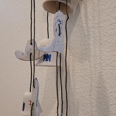 Lot 170: Ceramic Cowboy Hats, Boots and Bells Wind Chime