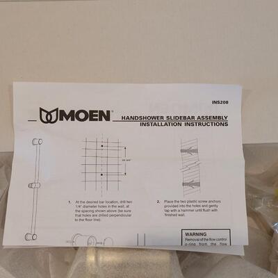 Lot 178: MOEN Polished Brass 3 Function Handheld & Slide Bar Set