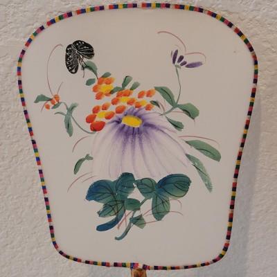 Lot 186: (2) Vintage Handpainted Silk Fans Bird/Butterfly 