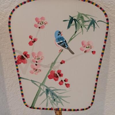 Lot 186: (2) Vintage Handpainted Silk Fans Bird/Butterfly 