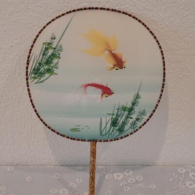 Lot 187: Vintage Handpainted Silk Koi Fish Fan