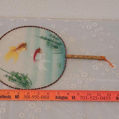 Lot 187: Vintage Handpainted Silk Koi Fish Fan
