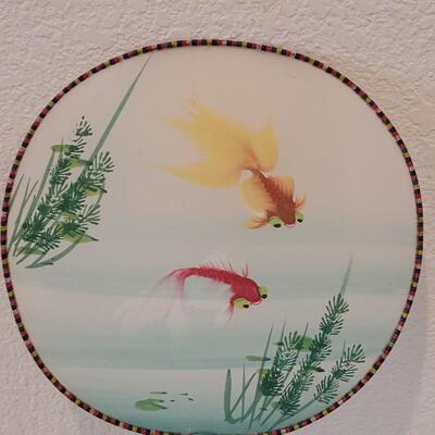 Lot 187: Vintage Handpainted Silk Koi Fish Fan