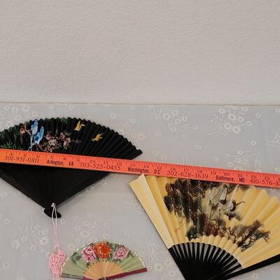 Lot 188: (3) Asian Fans Cranes, Blue Birds and Roses