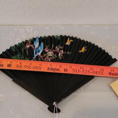 Lot 188: (3) Asian Fans Cranes, Blue Birds and Roses