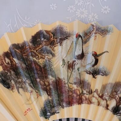 Lot 188: (3) Asian Fans Cranes, Blue Birds and Roses