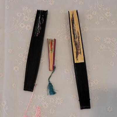 Lot 188: (3) Asian Fans Cranes, Blue Birds and Roses