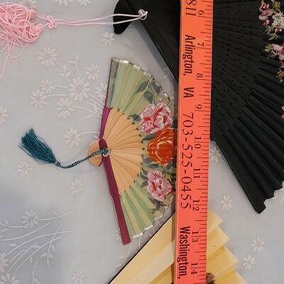 Lot 188: (3) Asian Fans Cranes, Blue Birds and Roses