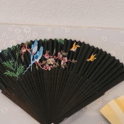 Lot 188: (3) Asian Fans Cranes, Blue Birds and Roses