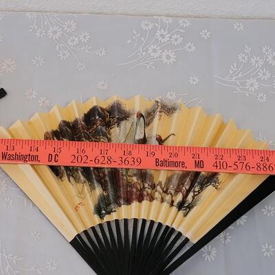 Lot 188: (3) Asian Fans Cranes, Blue Birds and Roses