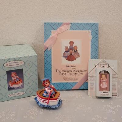 Lot 198: Madame Alexander Music Box, Mini Doll, Paper Treasure Box