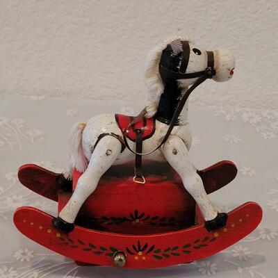Lot 204: Vintage Enesco Music Box Rocking Horse