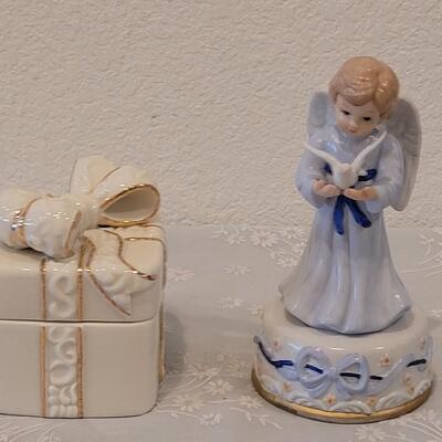 Lot 209: Vintage Lefton Angel Music Box and Unmarked Present Music Box 