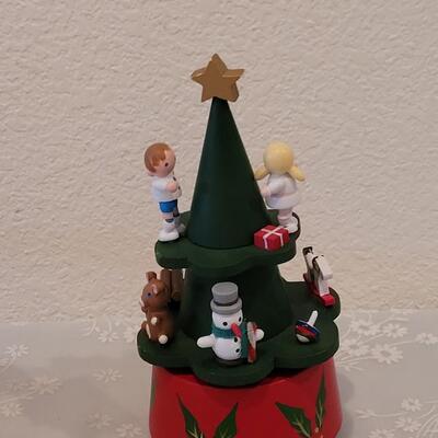 Lot 210: (2) Vintage Wood Christmas Music Boxes 