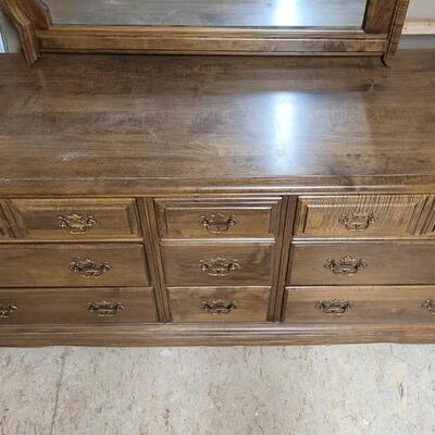 Lot 242: Vintage HEYWOOD WAKEFIELD Dresser w/ Mirror 68" x 19" x 32" Dresser / 50" x 37" Mirror