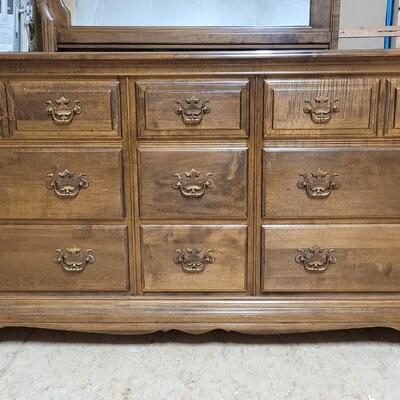 Lot 242: Vintage HEYWOOD WAKEFIELD Dresser w/ Mirror 68" x 19" x 32" Dresser / 50" x 37" Mirror