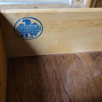 Lot 242: Vintage HEYWOOD WAKEFIELD Dresser w/ Mirror 68" x 19" x 32" Dresser / 50" x 37" Mirror
