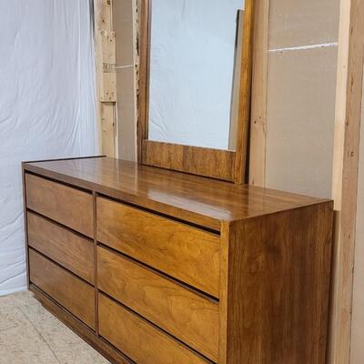 Lot 244: Vintage LANE Mid Century Modern Dresser w/ Mirror 58" x 18" x 29" / 42.5" x 28" Mirror