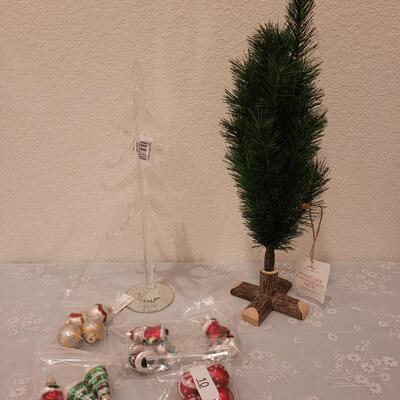 Lot 265: New Hallmark Glass Tree with Ornaments & Miniature Evergreen Tree