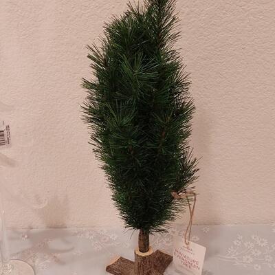 Lot 265: New Hallmark Glass Tree with Ornaments & Miniature Evergreen Tree