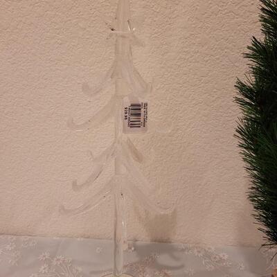 Lot 265: New Hallmark Glass Tree with Ornaments & Miniature Evergreen Tree