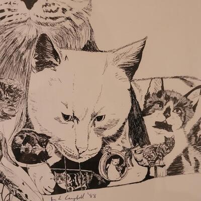 Lot 272: Cat Print Hand Signed by J. E. Campbell
