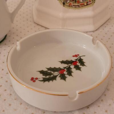 Lot 283:  Vintage Mixed Christmas Tea Set, Sleigh Dish and Ashtray 