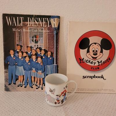 Lot 304:  Vintage Mickey Mouse Scrapbook, 1956 Magazine and Vintage Mug