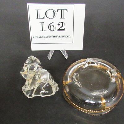 Vintage Glass Dog Candy Container, EAPG Georgia Berry Bowl Gold Trim