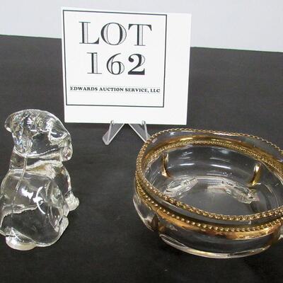 Vintage Glass Dog Candy Container, EAPG Georgia Berry Bowl Gold Trim