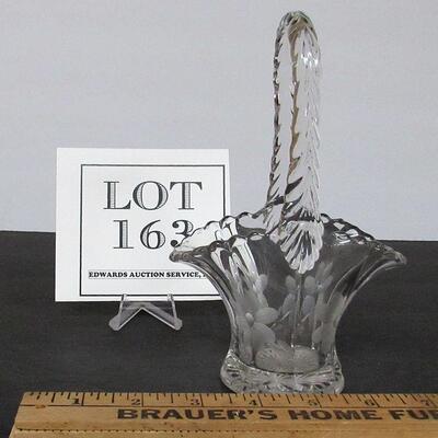 Old Clear Glass Basket With Flowers Cut In