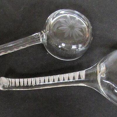 2 Old Clear Glass Ladels, One With Cut in Flower, One with Ribbed Handle