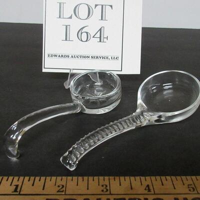 2 Old Clear Glass Ladels, One With Cut in Flower, One with Ribbed Handle