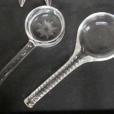2 Old Clear Glass Ladels, One With Cut in Flower, One with Ribbed Handle