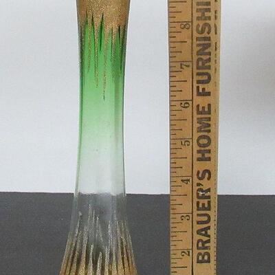 Old Glass Vase Green to Clear with Gold Trim