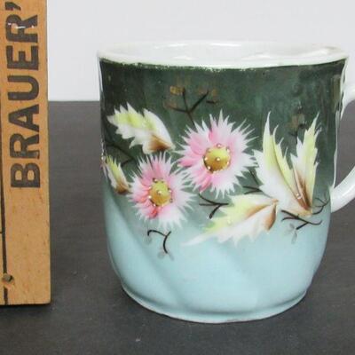 Old Mustache Mug With Floral Design, Unmarked
