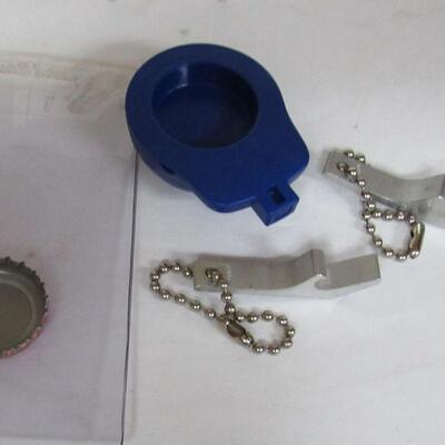 Old Style and Special Export Small Bottle Openers, Cracker Jack Hat Bottle Cap, Orange Crush Bottle Cap