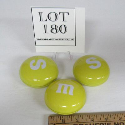 3 Small Round Tin M&M Candy Containers