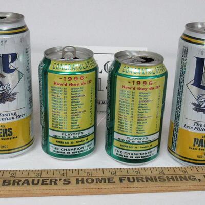 2 Miller Lite Beer Cans, GB Packers, 2 Mountain Dew Cans GB Packers