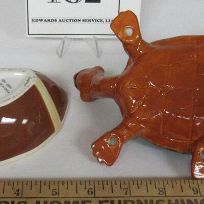 Modern Small Ceramic Turtle and Football Nut Cup