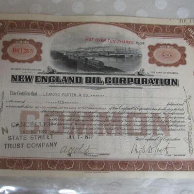 Antique Stock Certificate New England Oil Corp