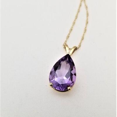 Lot #364  Beautiful Tear Drop Shaped Faceted Amethyst on 18" 14kt gold chain