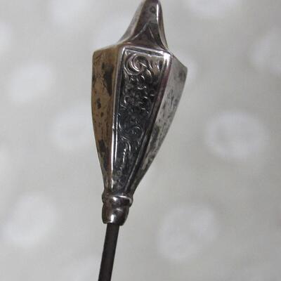 Nice 9" Long Sterling Silver Head Hat Pin with Metal Pin