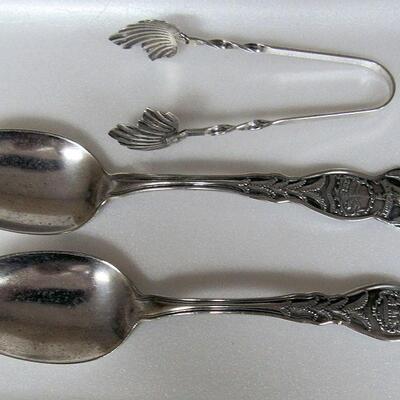 Vintage Silver Plate Sugar Tongs and Georgia, Vermont Spoons