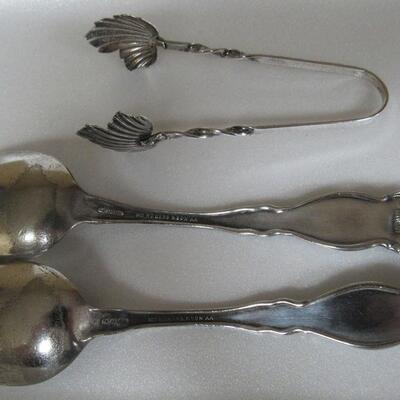 Vintage Silver Plate Sugar Tongs and Georgia, Vermont Spoons