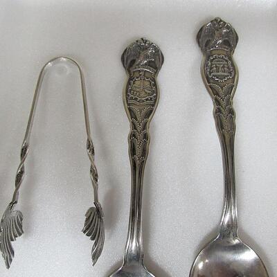 Vintage Silver Plate Sugar Tongs and Georgia, Vermont Spoons