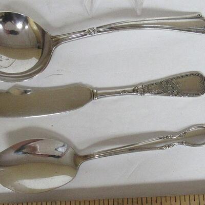 Silver Plate Serving Pieces, Rogers Bros Precious Mirror 1954 Jelly Spoon, Wallace Iris Ladle 1936, 1847 Rogers Spreader Newport 1879